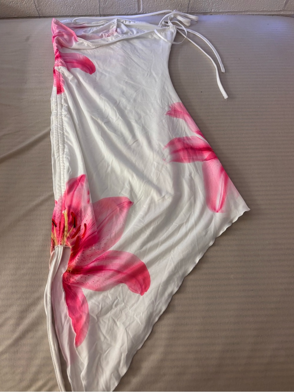 SHEIN White Swim Sarong with Pink Floral Accent